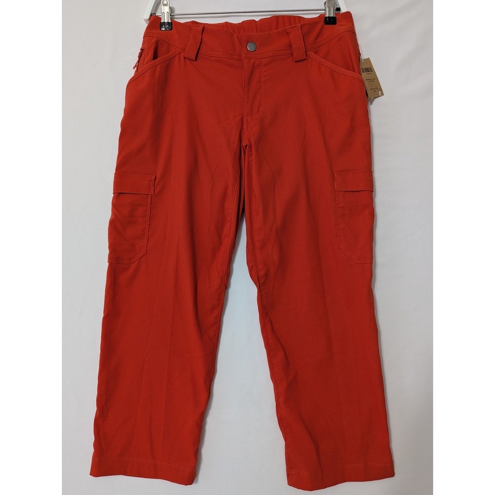 Duluth Trading Dry on the Fly Capris Women 4 Reddish Orange Cargo Hiking Pants